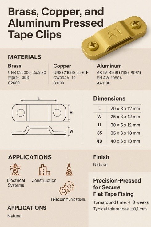 Tape clips of Copper, tape clips of Brass, Brass Grounding clips clamps, bronze Ground clips clamps 