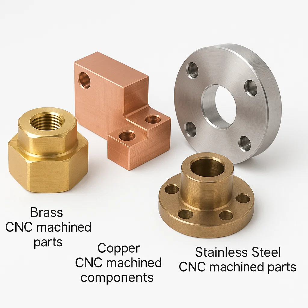 Brass CNC machined parts, Brass Screw machine parts, Stainless Steel CNC parts, Copper CNC machined parts, Stainless steel CNC machined components