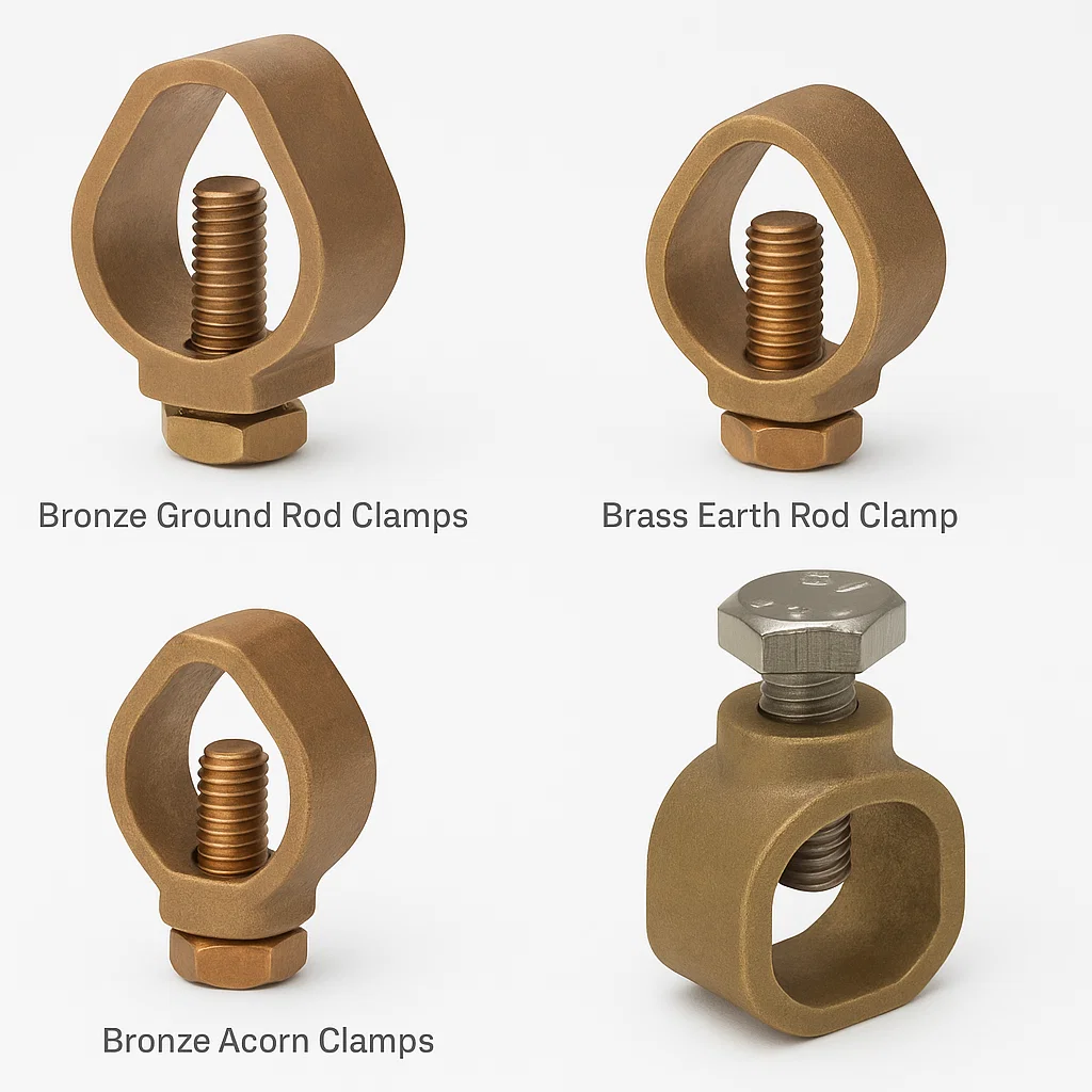 Ground rod clamps, Bronze ground Rod Clamps, Brass Earth Rod Clamps, Bronze Acorn Clamps